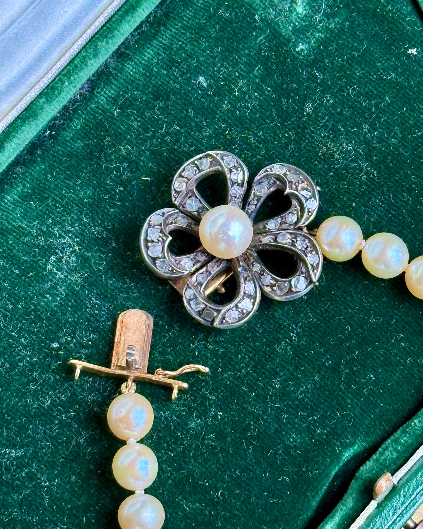 Antique Rose-Cut Diamonds and Pearls Opera Necklace