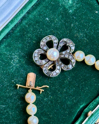 Antique Rose-Cut Diamonds and Pearls Opera Necklace