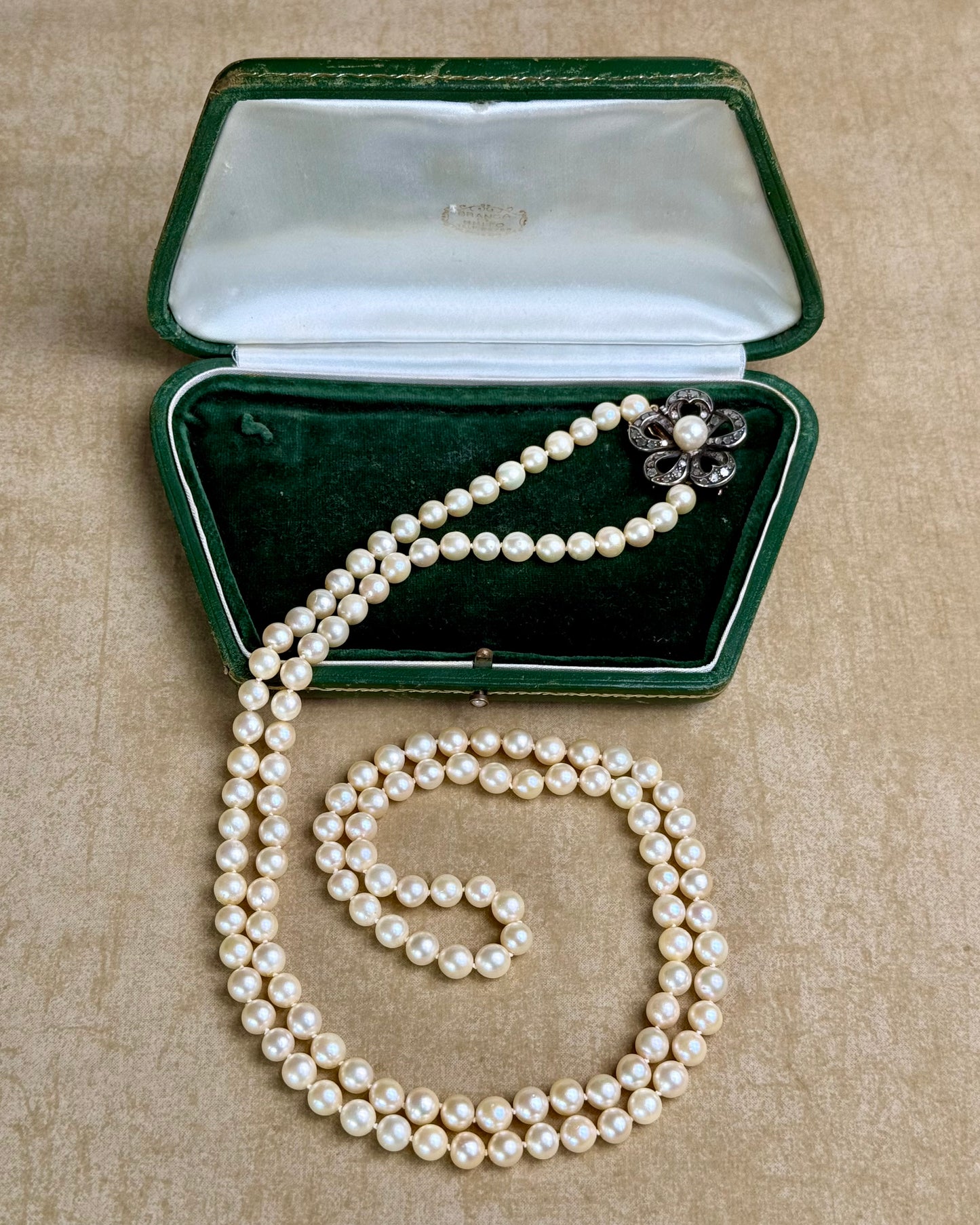 Antique Rose-Cut Diamonds and Pearls Opera Necklace