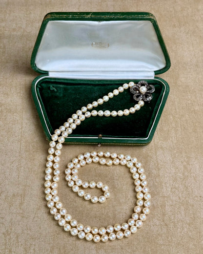 Antique Rose-Cut Diamonds and Pearls Opera Necklace