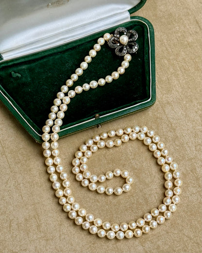 Antique Rose-Cut Diamonds and Pearls Opera Necklace