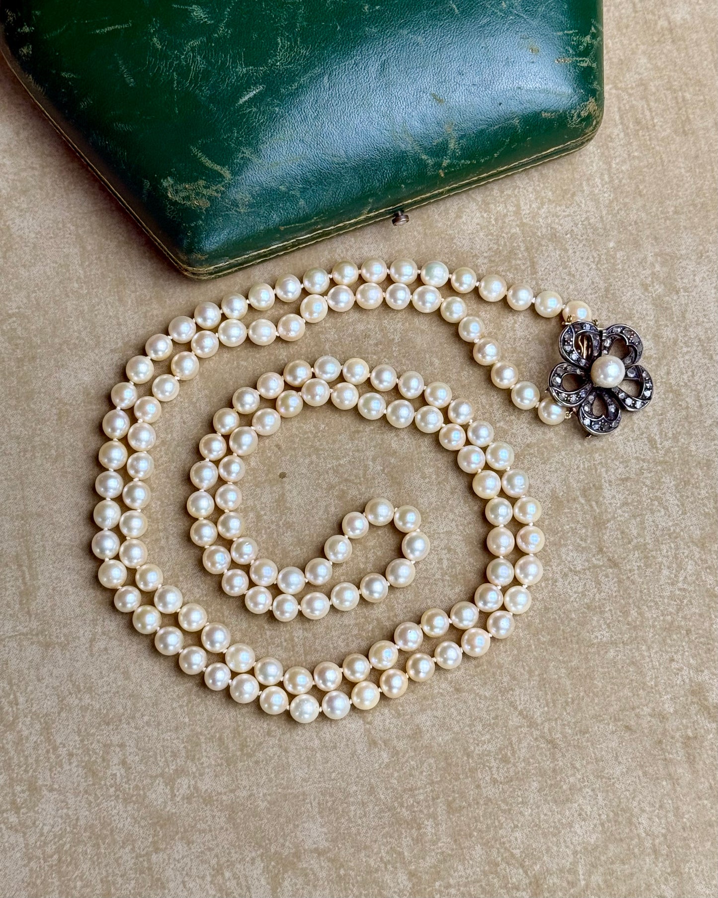 Antique Rose-Cut Diamonds and Pearls Opera Necklace