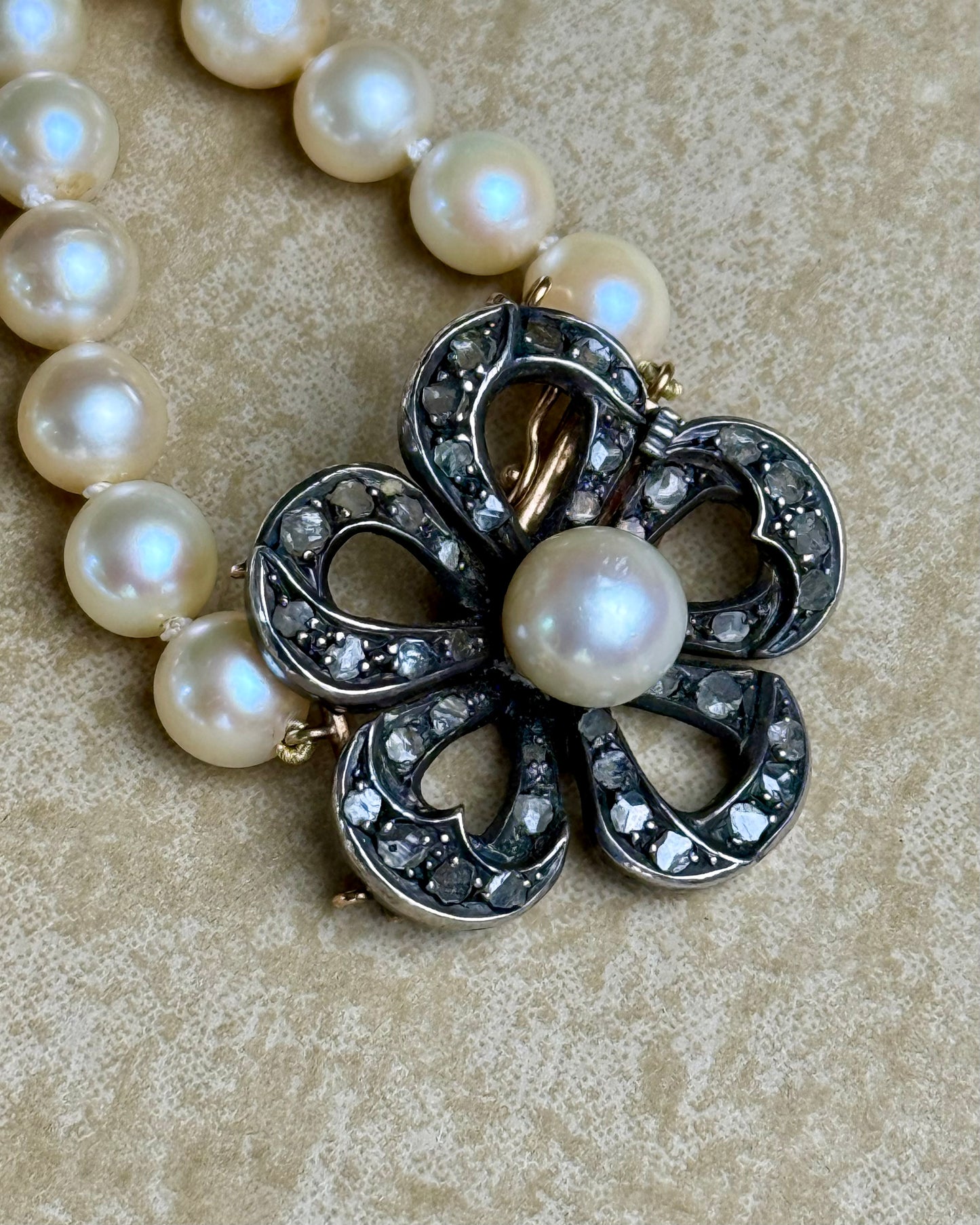 Antique Rose-Cut Diamonds and Pearls Opera Necklace