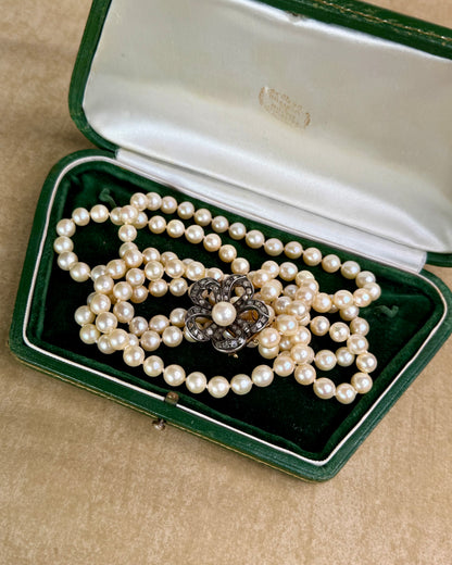Antique Rose-Cut Diamonds and Pearls Opera Necklace