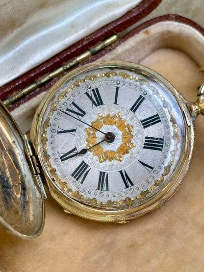 Antique 14k Gold and Enamel Pendant Watch with Matching Bow Brooch