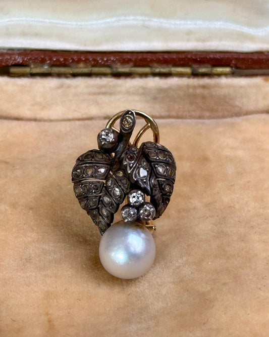 Antique Victorian Diamonds and Pearl Foliate Earring