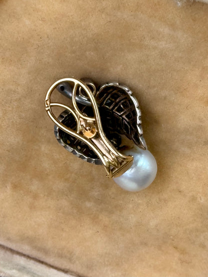 Antique Victorian Diamonds and Pearl Foliate Earring