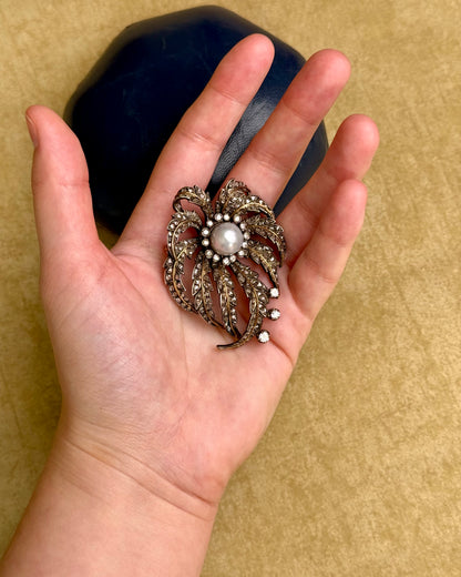 Antique Victorian Diamond and Pearl Brooch