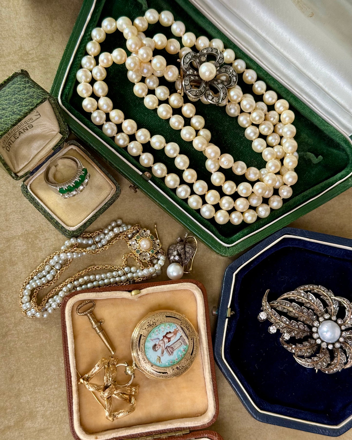 Antique Rose-Cut Diamonds and Pearls Opera Necklace