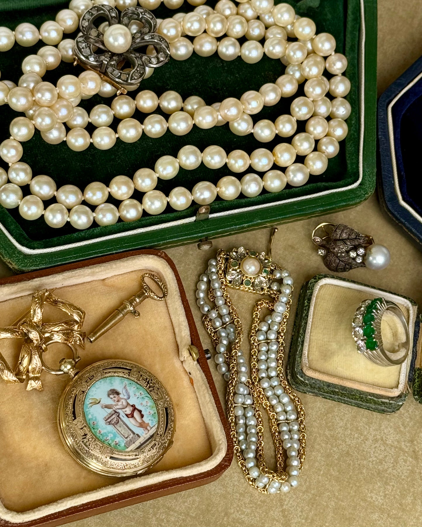 Antique 14k Gold and Enamel Pendant Watch with Matching Bow Brooch
