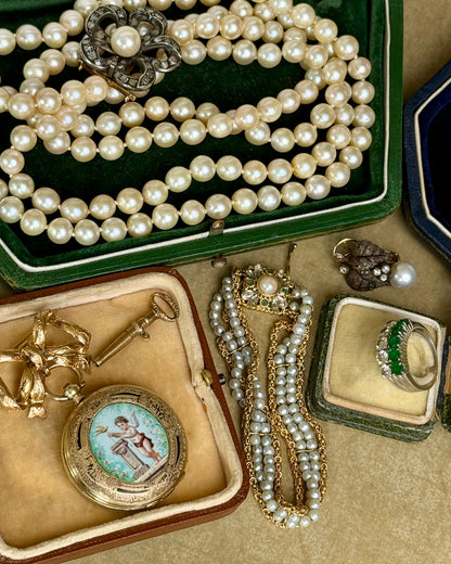 Antique 14k Gold and Enamel Pendant Watch with Matching Bow Brooch