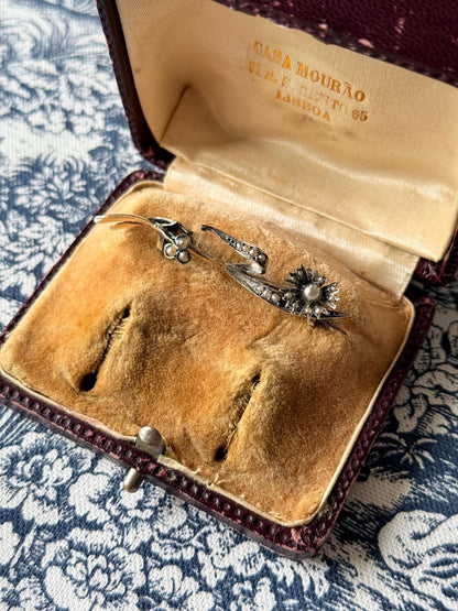 Antique Silver and Seed Pearls Flower Spray Brooch
