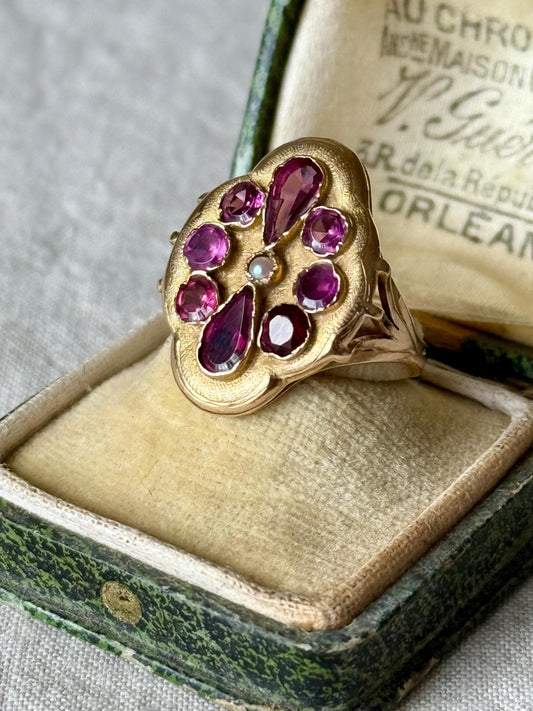 Antique Victorian Amethysts & Pearl Gold Ring