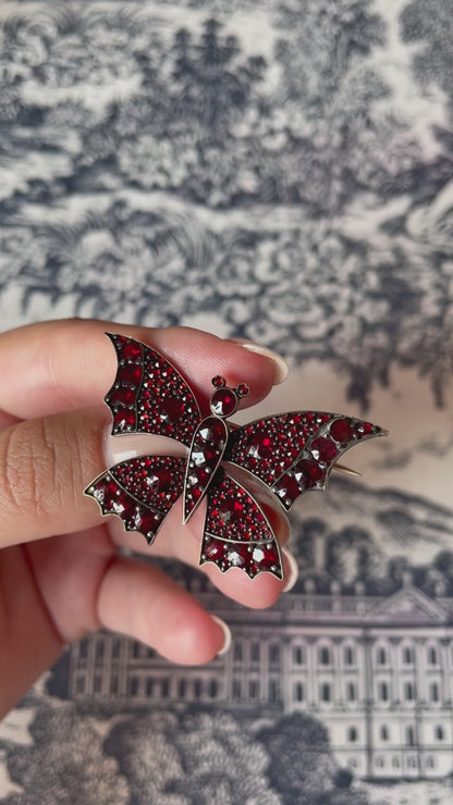 Antique Bohemian cut Butterfly Garnet Brooch