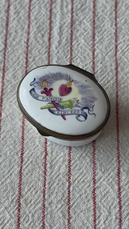 Antique Georgian Enamel Patch Box with a Mirror