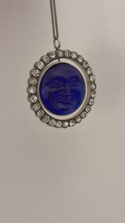Antique Man in the Moon Silver Pendant