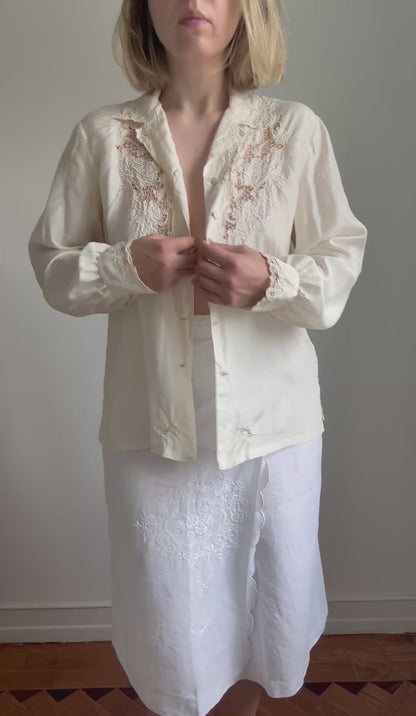 Vintage Hand Embroidered Silk Blouse